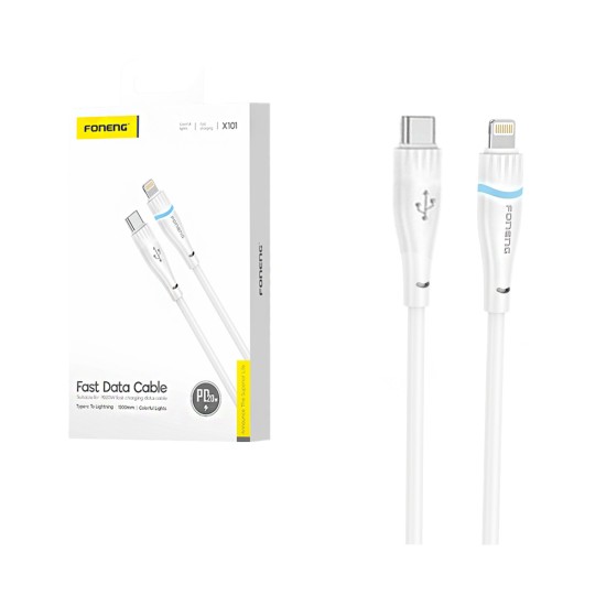 Cable Foneng  X101 Tipo-C para Lightning PD 20W 3A 1,2M Branco